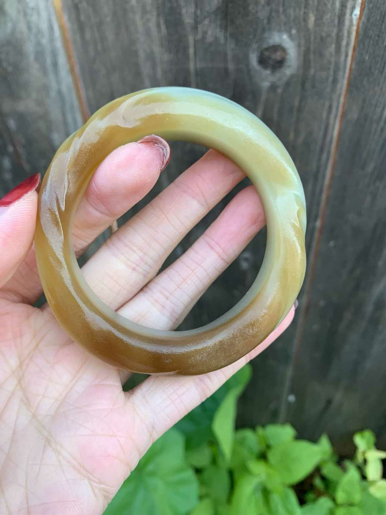 【闲置B117】53.5圈籽料黄沁不规则和田玉手镯 Hetian Jade Bangle Size 53.5