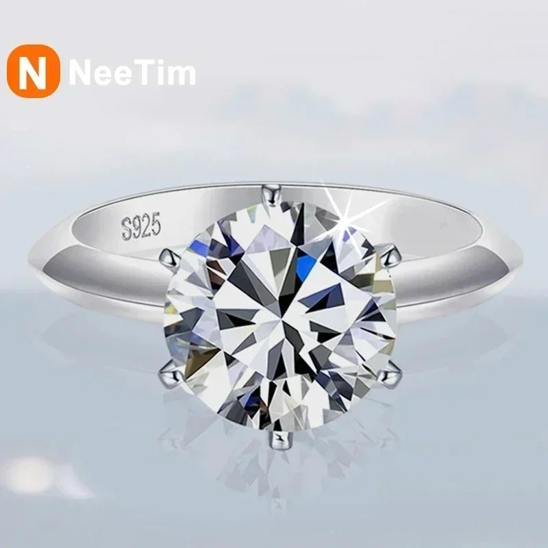 Thumbnail: NeeTim 0.5-5ct Moissanite Ring For Women 925 Sterling Silver with White Gold Pla