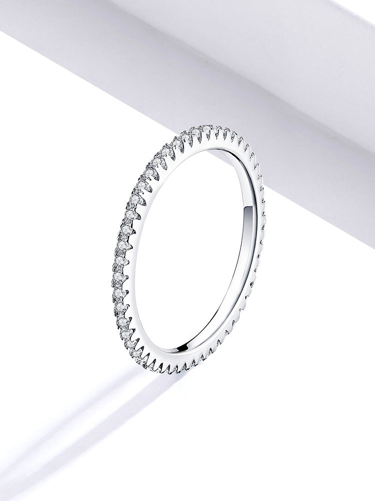 Thumbnail: BAMOER 925 Sterling Silver Full Paved Simulated Diamond Stackable Rings, Women G