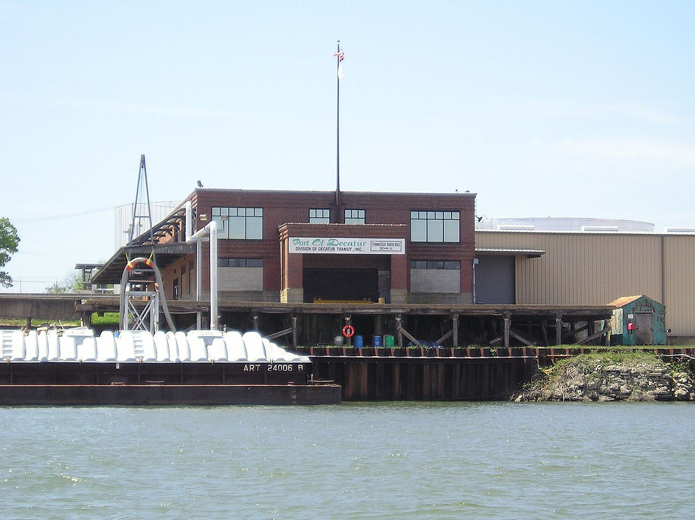 Port of Decatur river entrance on the Tennessee River — industrial riverfront, no people as subject