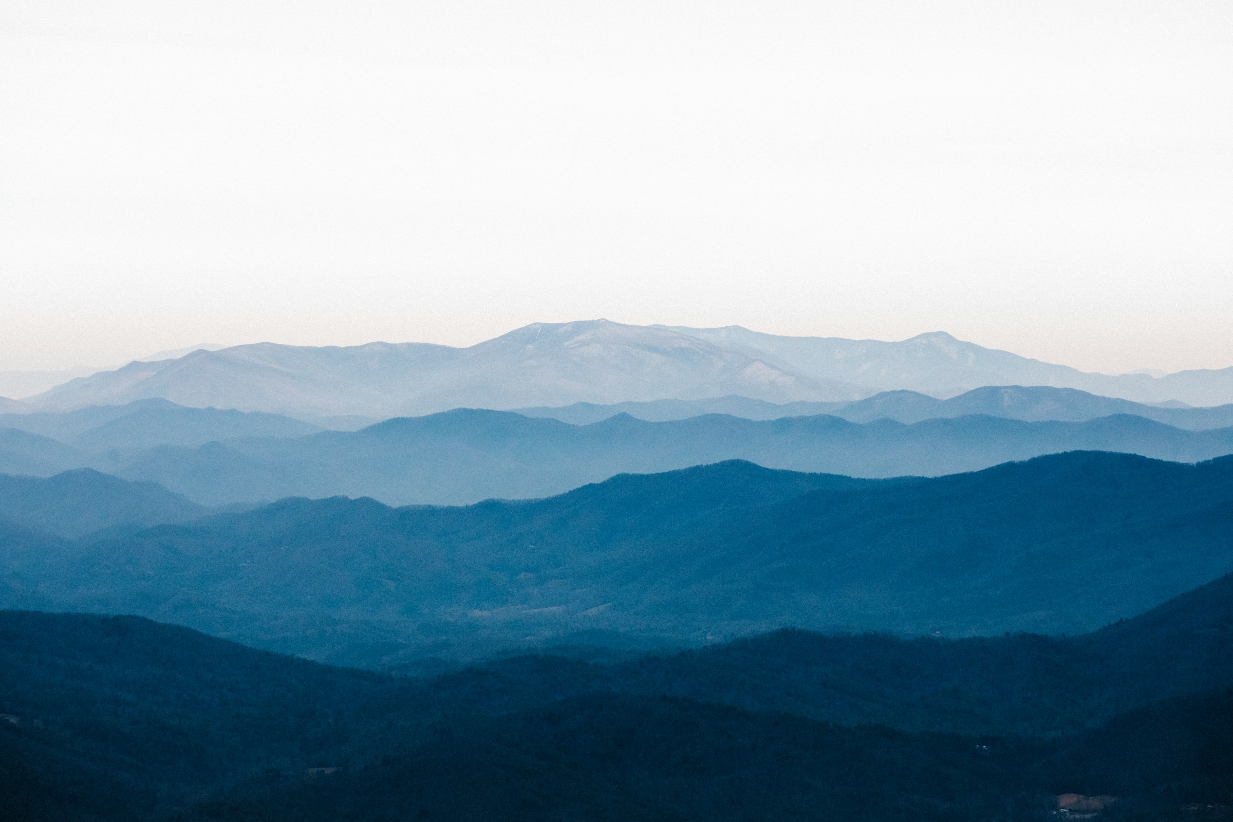 Foggy Blue Ridge Mountain plateau near Highlands and Cashiers, North Carolina