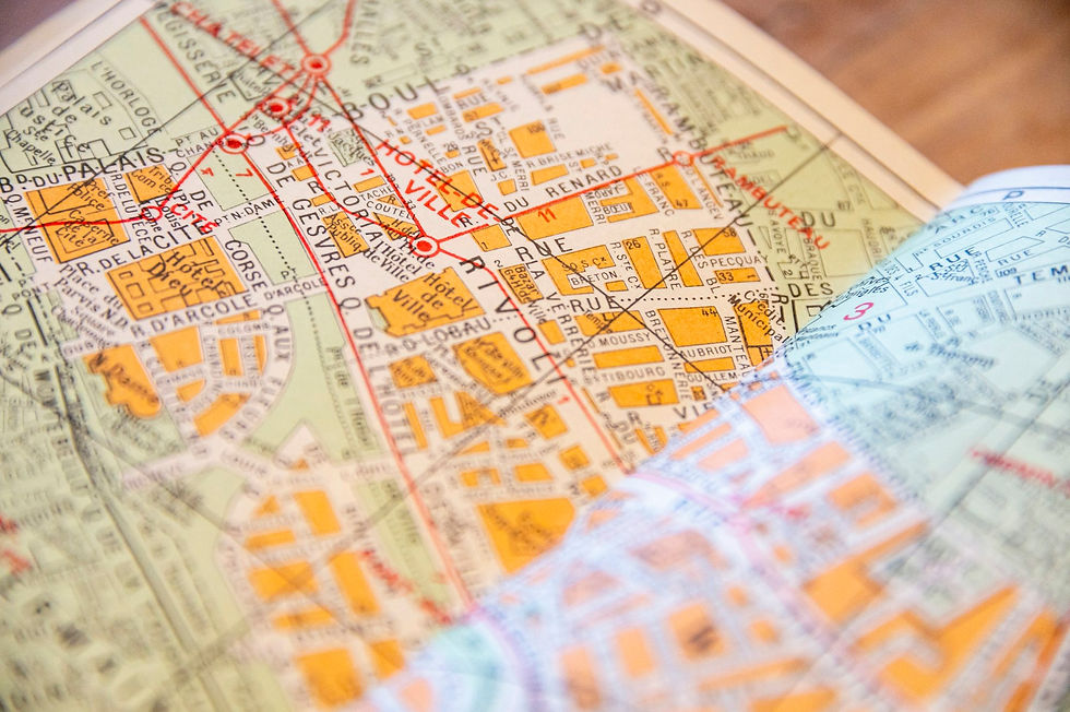 A close up of a map on a table
