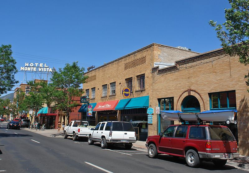 Downtown Flagstaff, Arizona street with the historic Hotel Monte Vista