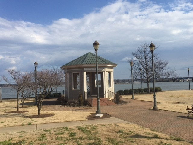Gazebo along the water's edge, Decatur, Alabama riverfront — no people as subject