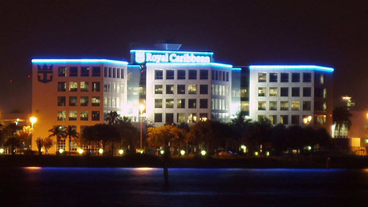 Royal Caribbean building, Miami — exterior, no people as subject