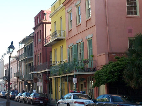 Colorful houses, New Orleans — streetscape, no people as subject