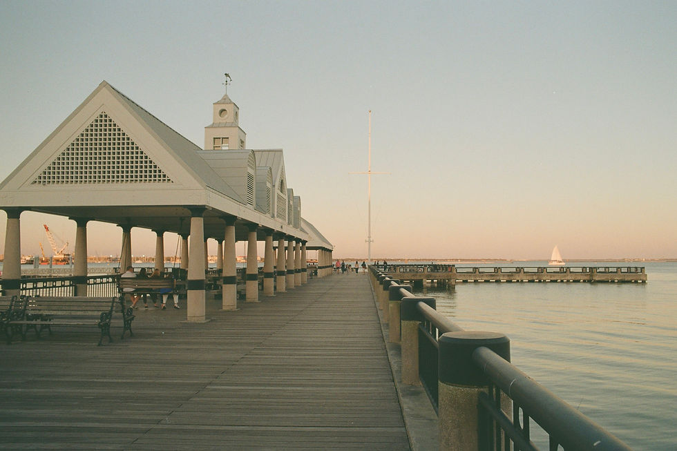 Waterfront Park pier in Charleston, SC at sunset