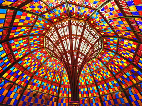 Old Louisiana State Capitol stained-glass ceiling, Baton Rouge, no people