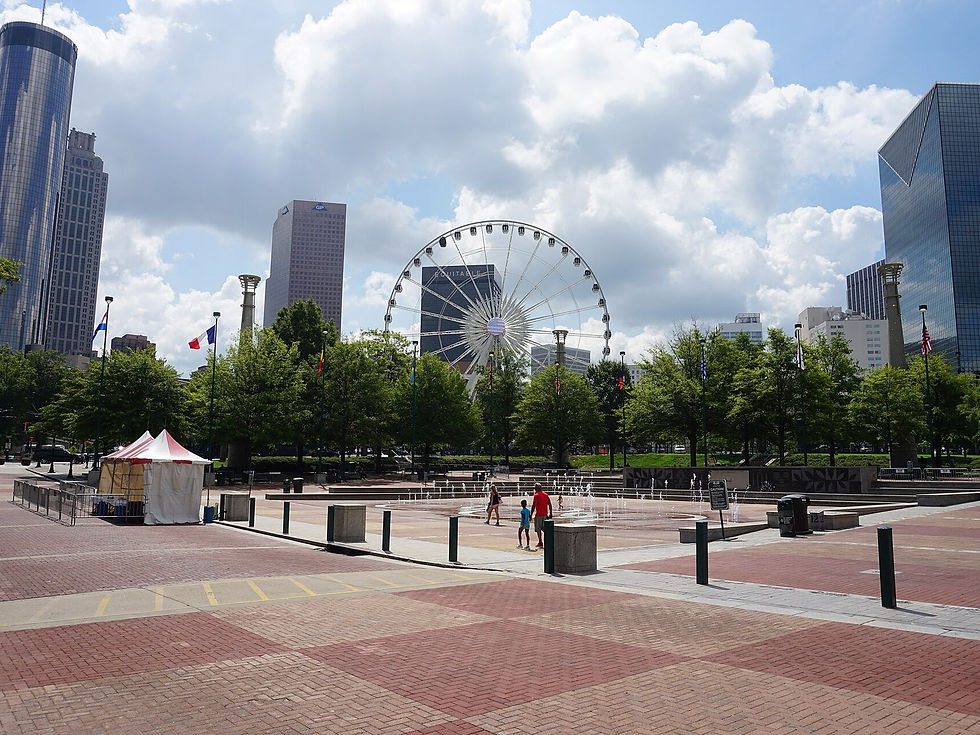 Centennial Olympic Park, Atlanta — park and skyline, no people as subject