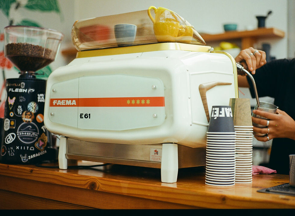 Espresso machine and coffee grinder in a cafe