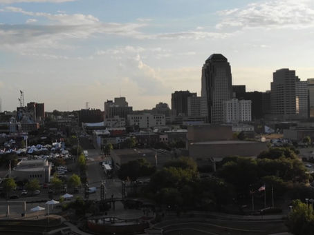 Shreveport, Louisiana from the riverfront — skyline, no people as subject