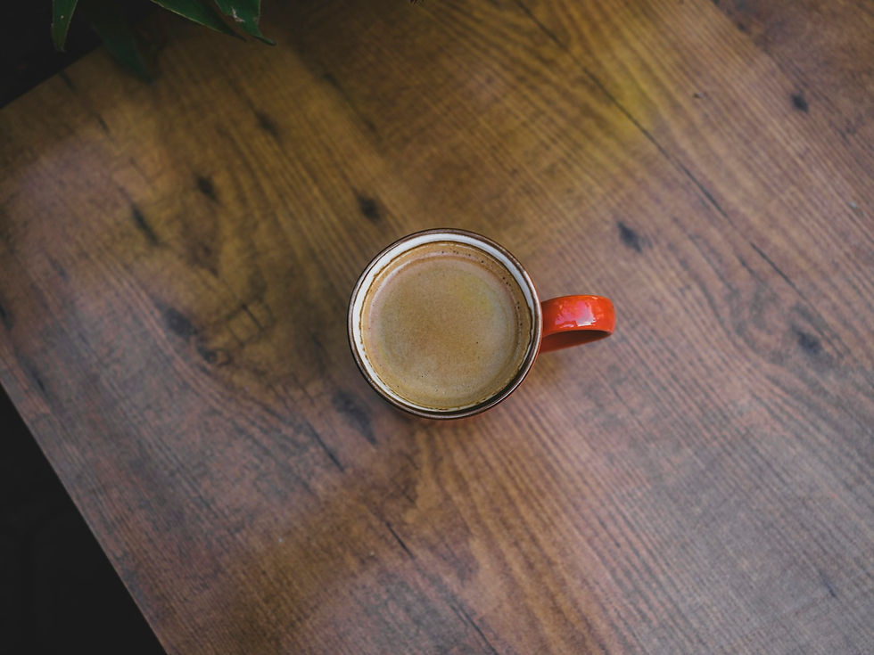 A cup of coffee on a wooden table