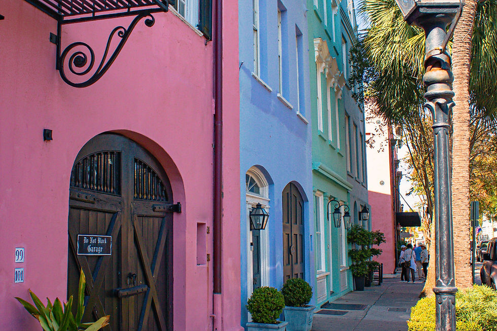 Rainbow Row's pastel historic houses on East Bay Street in Charleston, SC