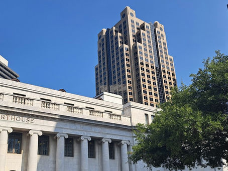 Downtown Birmingham Alabama streetscape with clock building, no people as subject