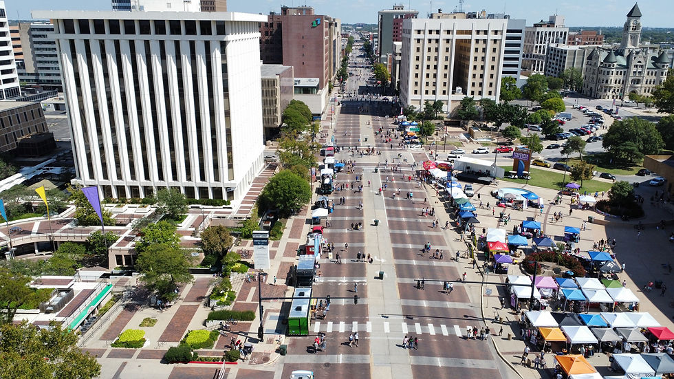 Aerial view of Douglas Avenue in downtown Wichita closed for an open streets event