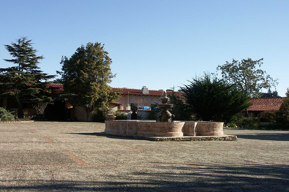 Carmel Mission courtyard fountain and tile-roof cloister, Carmel-by-the-Sea photograph