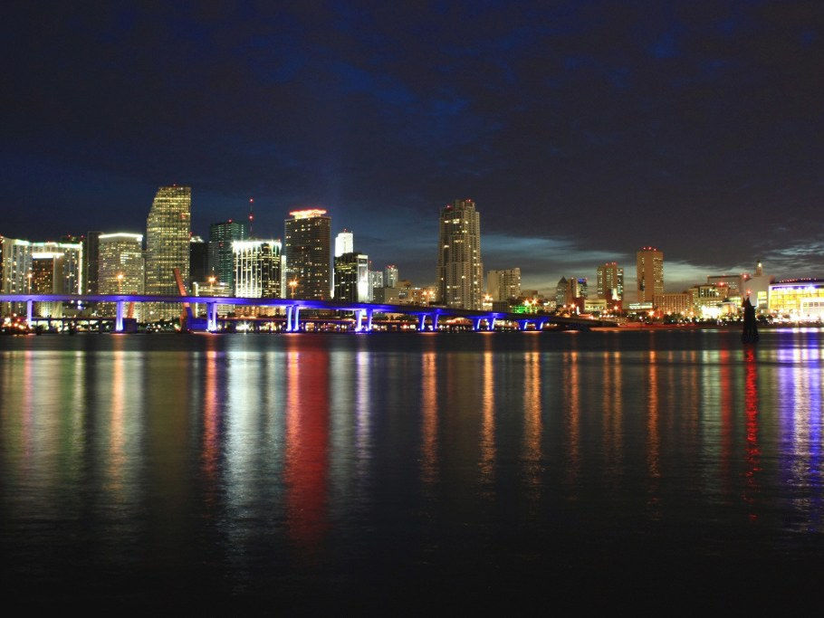 Miami skyline at twilight, 2010 — no people as subject
