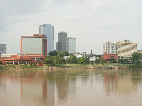 Downtown Little Rock panorama across the Arkansas River, no people as subject