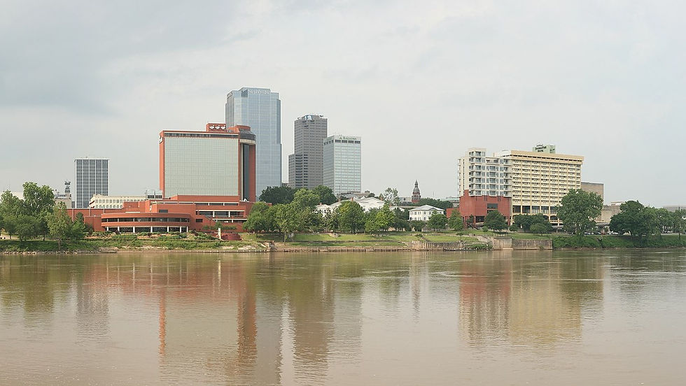 Downtown Little Rock panorama across the Arkansas River, no people as subject