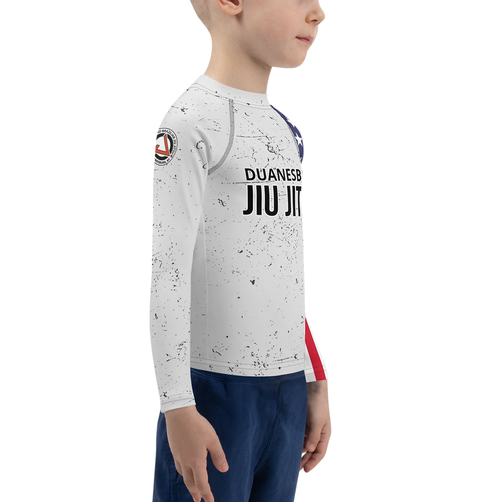 Thumbnail: Duanesburg BJJ Kids White Rash Guard (Sizes 2T - 7)