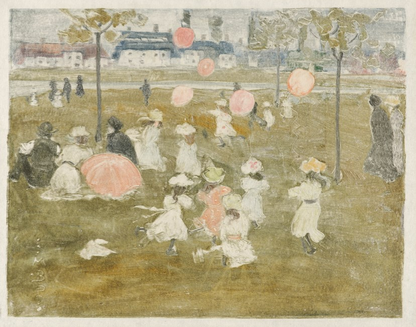 MAURICE BRAZIL PRENDERGAST (1859–1924) Balloons: Park on Sunday Farbmonotypie auf hauchdünnem Büttenpapier.