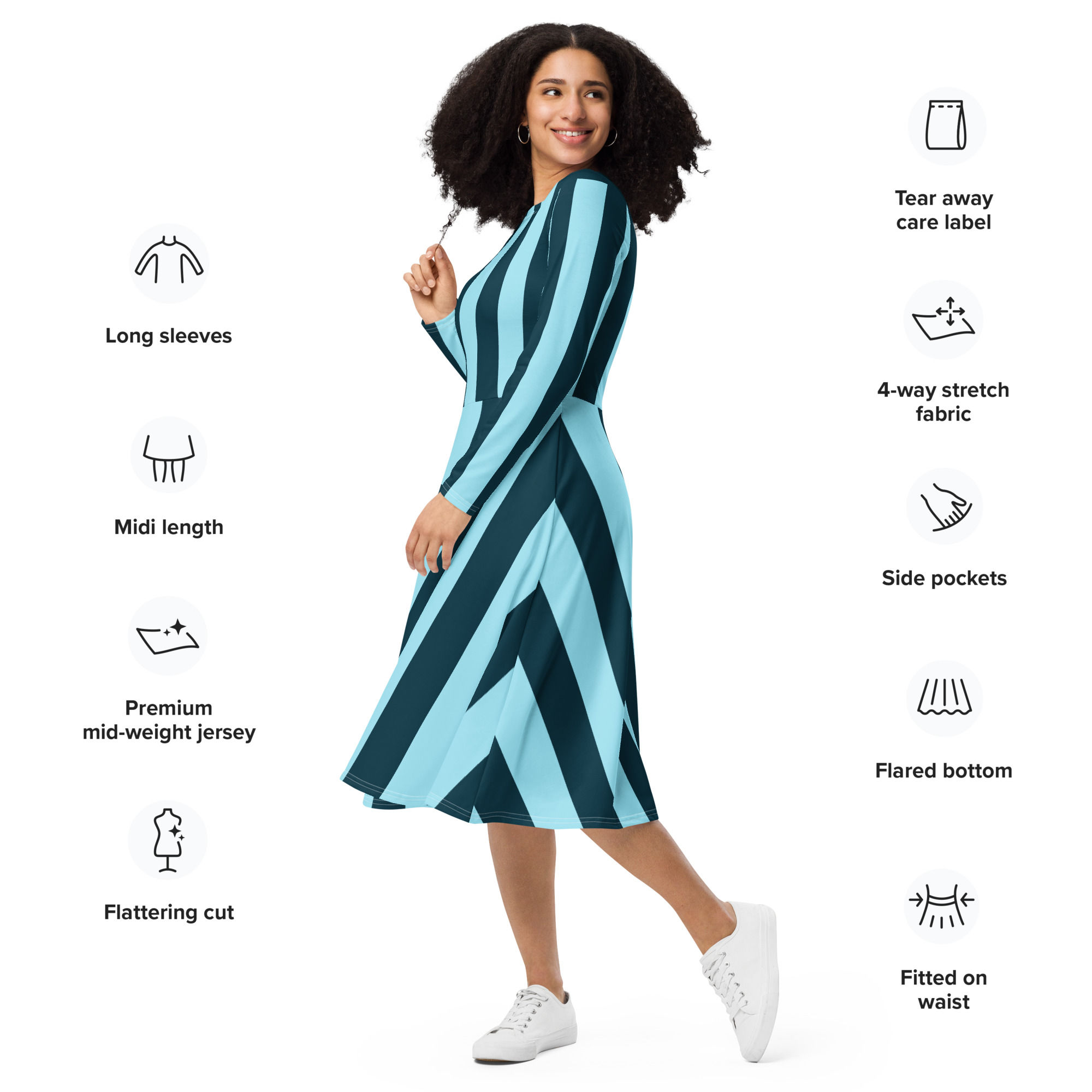 All-over print long sleeve midi dress