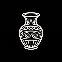 White outline of a decorated vase on black background, the image for Naarm healer Aliesha Bannister's Intuitive Naturopathy package 'The Vessel — A Soul Embodiment'