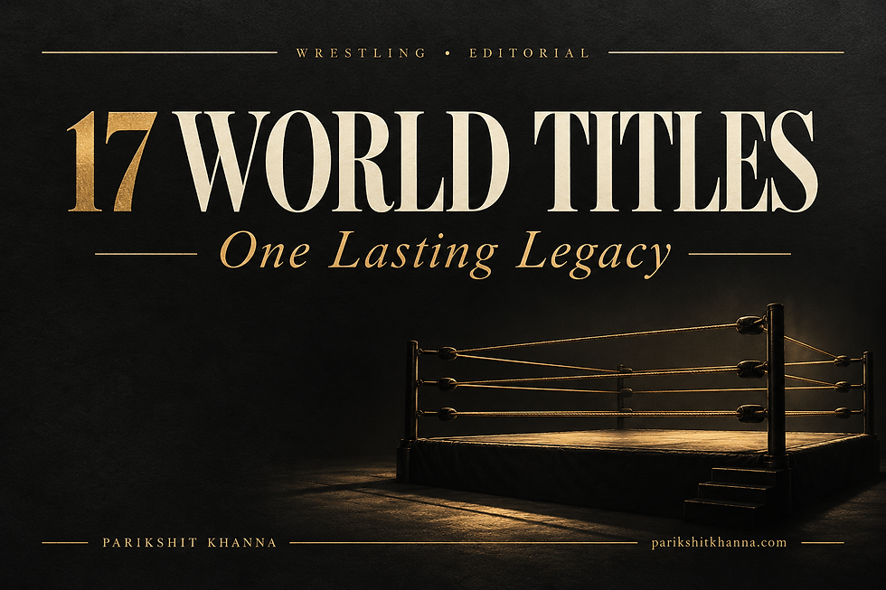 Gold and charcoal editorial title artwork for John Cena: 17 world titles and a lasting legacy, by Parikshit Khanna