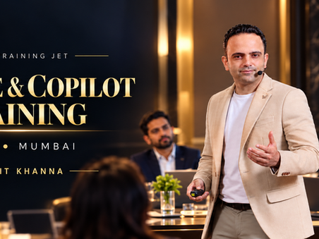 Parikshit Khanna teaching in a luxury AI-generated promotional setting, with Claude and Microsoft Copilot Training in Delhi and Mumbai: A Workflow-Based Corporate Programme headline