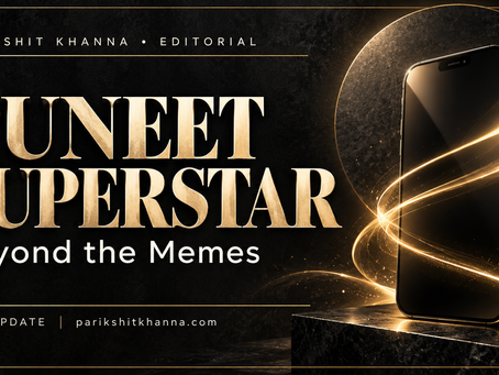 Black and gold editorial cover: Puneet Superstar: Beyond the Memes. Parikshit Khanna, 2026 update.
