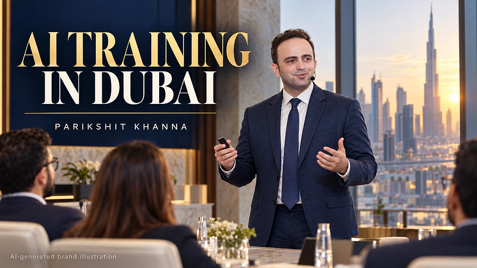 AI-generated brand illustration of Parikshit Khanna in navy formal attire for Free AI APIs Training in Dubai & UAE 2026: OpenAI, Claude, Gemini & Automation.