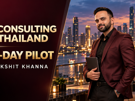Parikshit Khanna presents a 90-day AI consulting pilot for Thailand in a burgundy and gold executive banner.