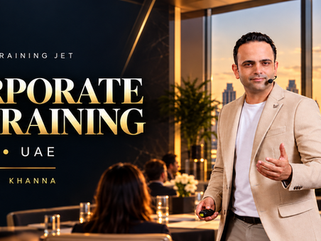 Parikshit Khanna teaching in a luxury AI-generated promotional setting, with Corporate AI Training in Dubai and the UAE: A Practical Adoption Plan for Business Teams headline