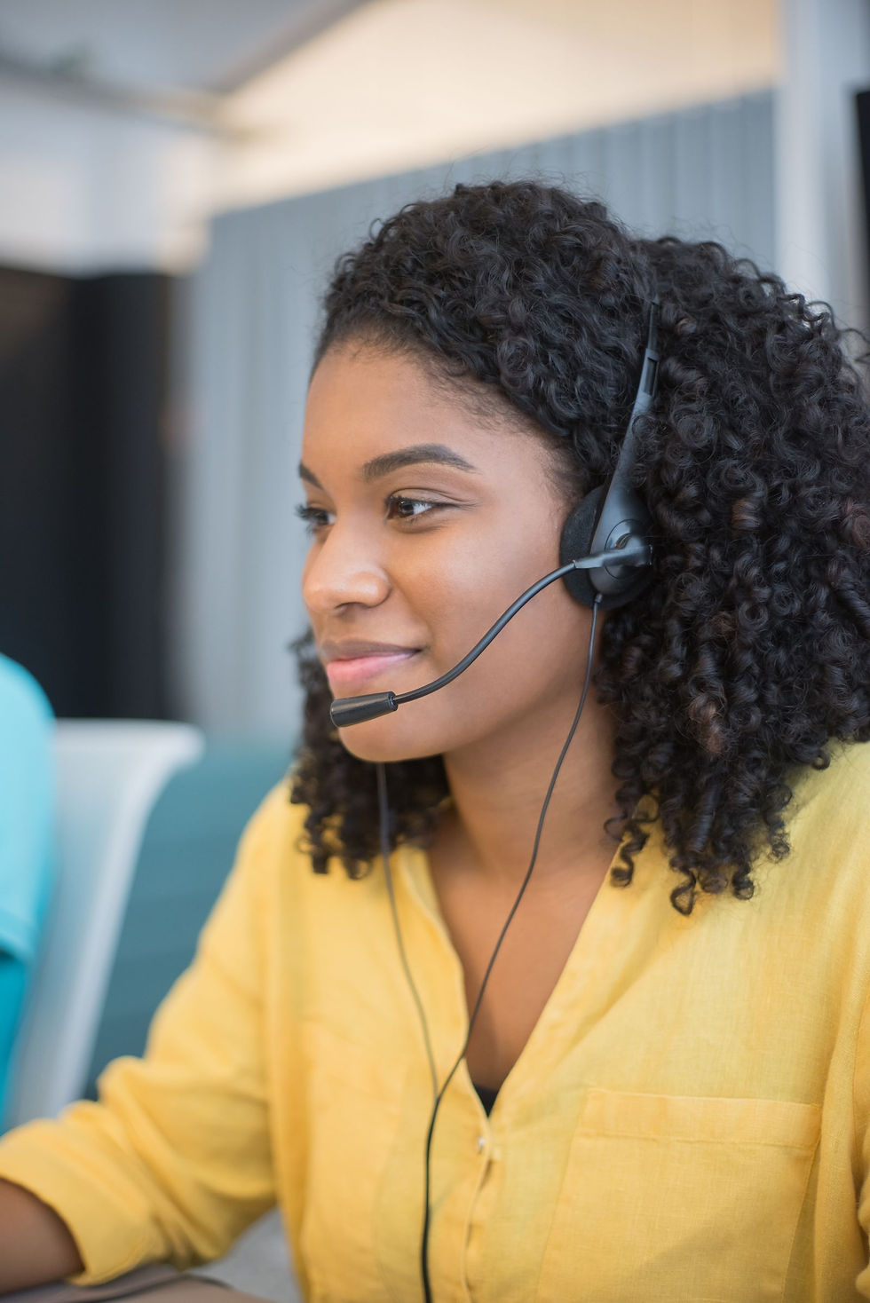 Customer service agent wearing a headset