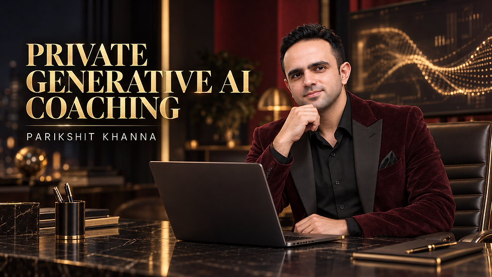 Parikshit Khanna in a luxury executive setting with the words Private Generative AI Coaching