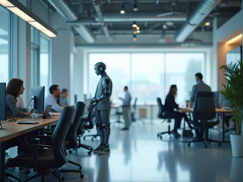 AI-generated illustration: AI agents completing tasks in a business setting