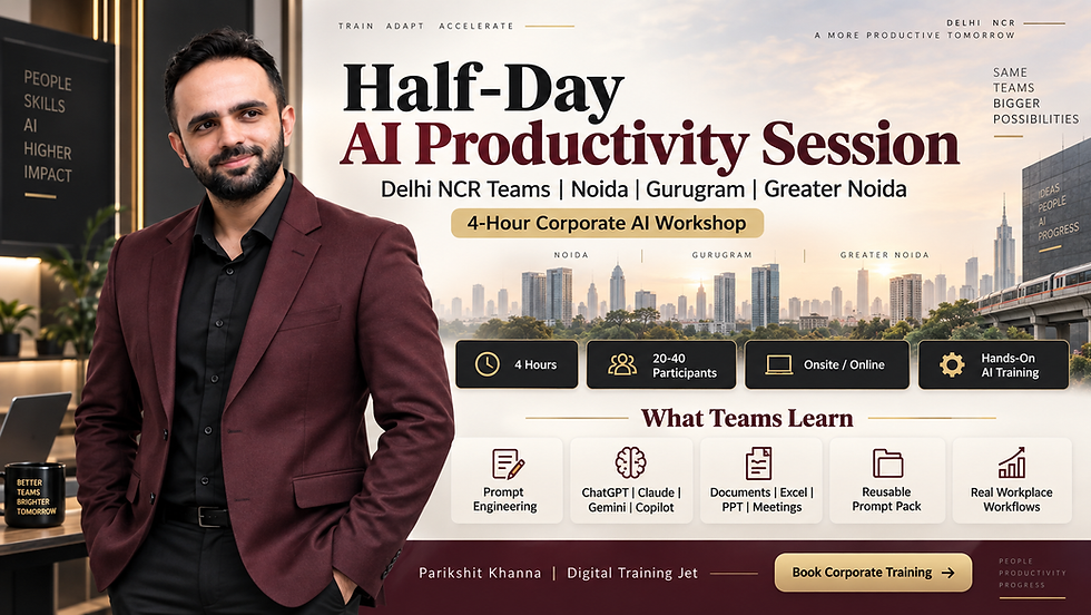 Half-Day AI Productivity Training in Delhi NCR 2026: 4-Hour Corporate AI Workshop for Noida, Gurugram & Greater Noida Teams