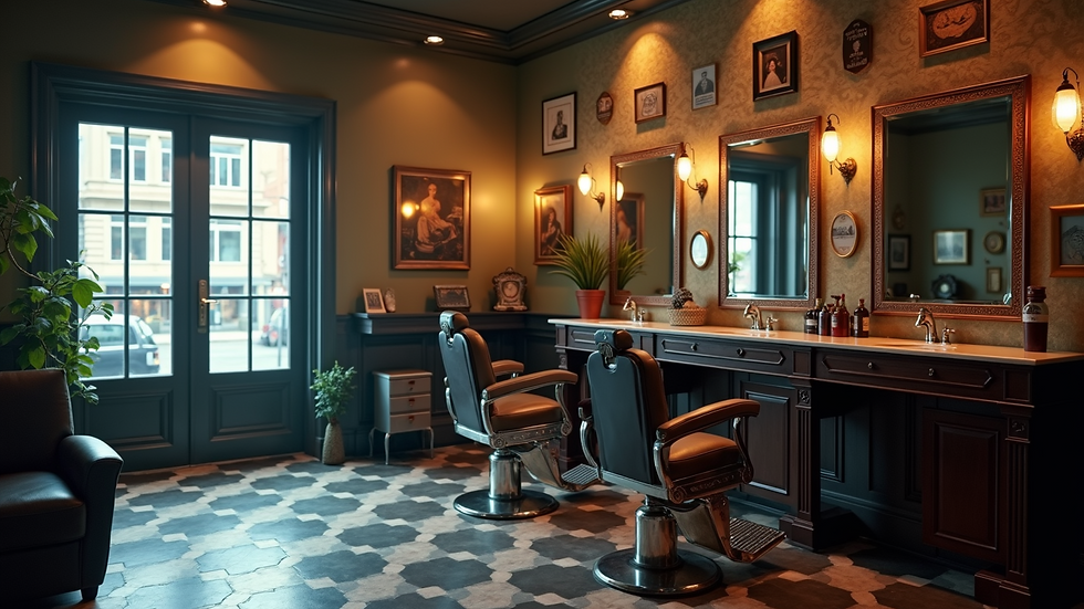 High angle view of a barber shop interior with stylish decor