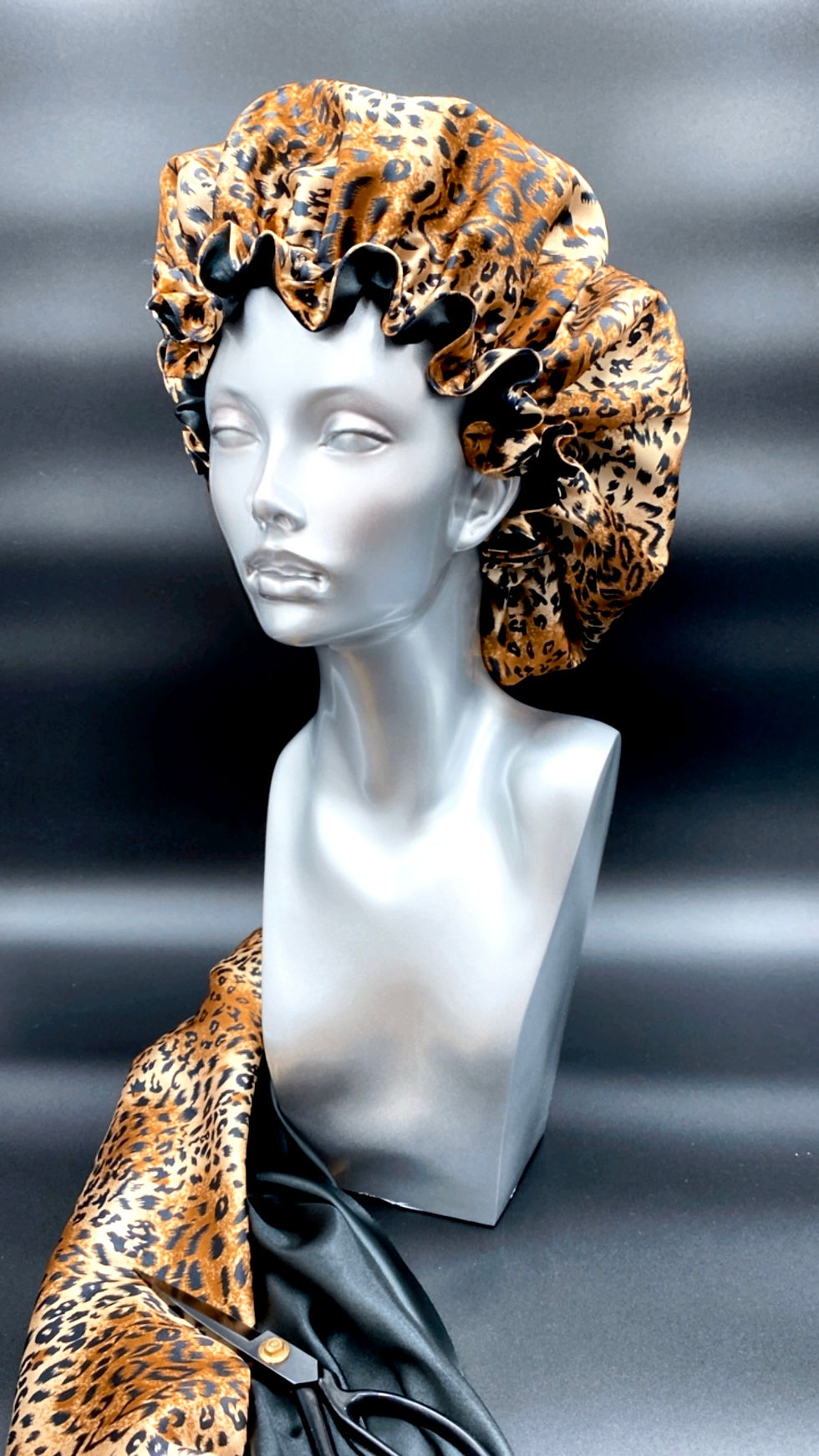 Thumbnail: “Gold Animal / Black” Satin Bonnet 