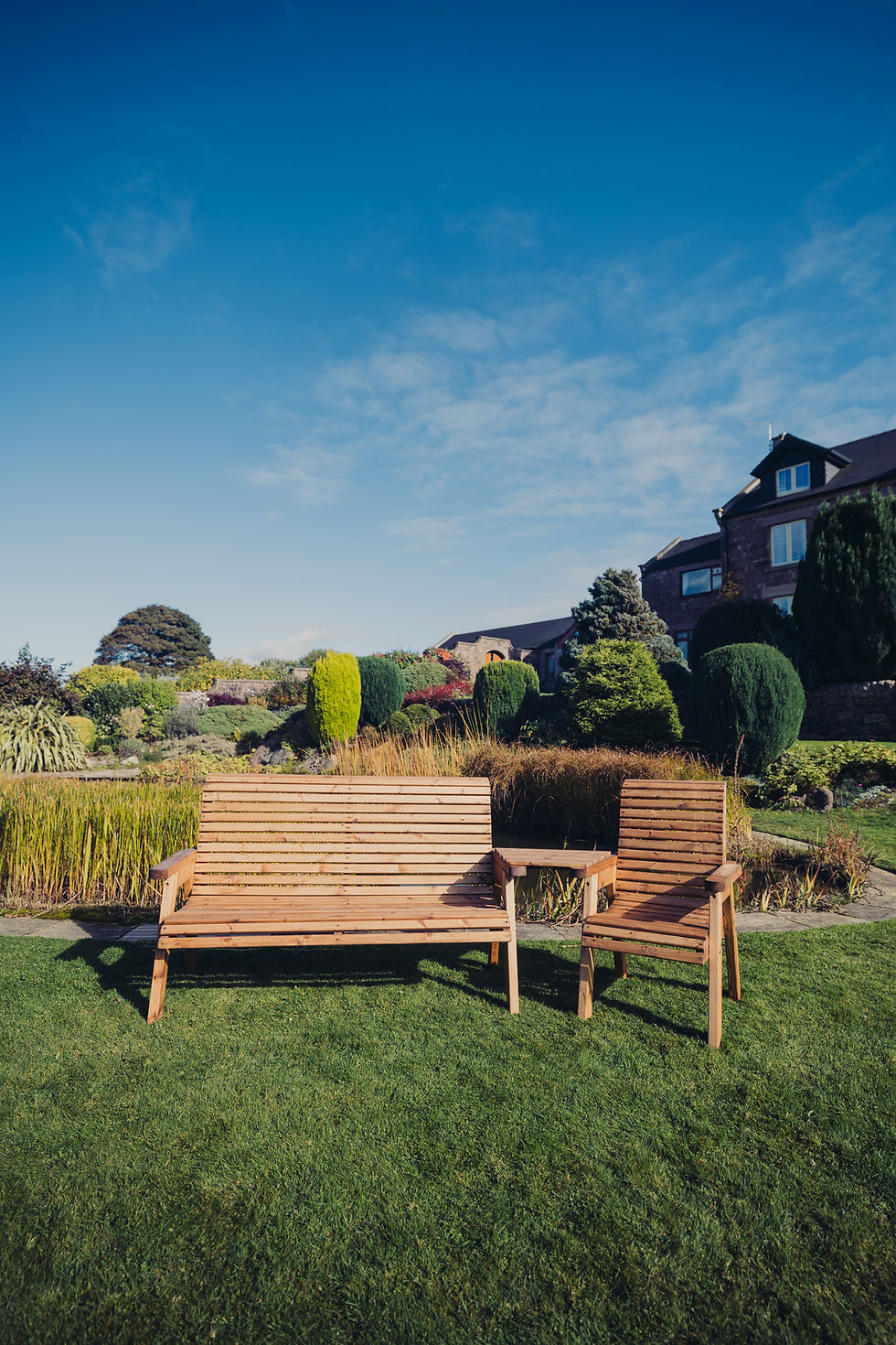 Thumbnail: Churnet Valley 4-Seat Pressure Treated Redwood Set - Golden Oak 1xC 1x3B Angled
