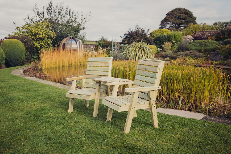 Thumbnail: Clover Love Seat with Angled Tray | FSC Pressure Treated Scandinavian Redwood