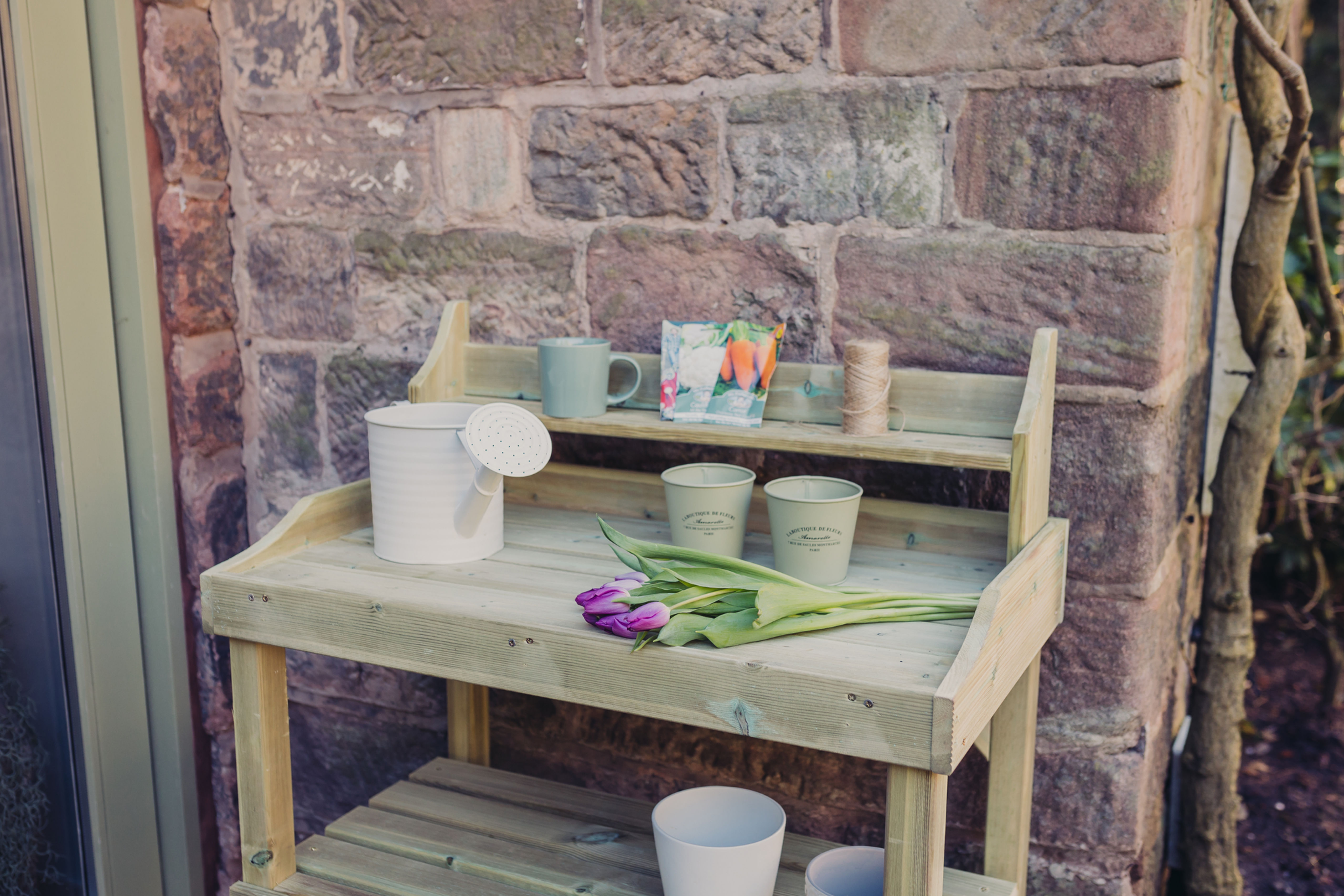 Sprout & Sow Potting Bench with Shelving - Waist High Garden Workstation