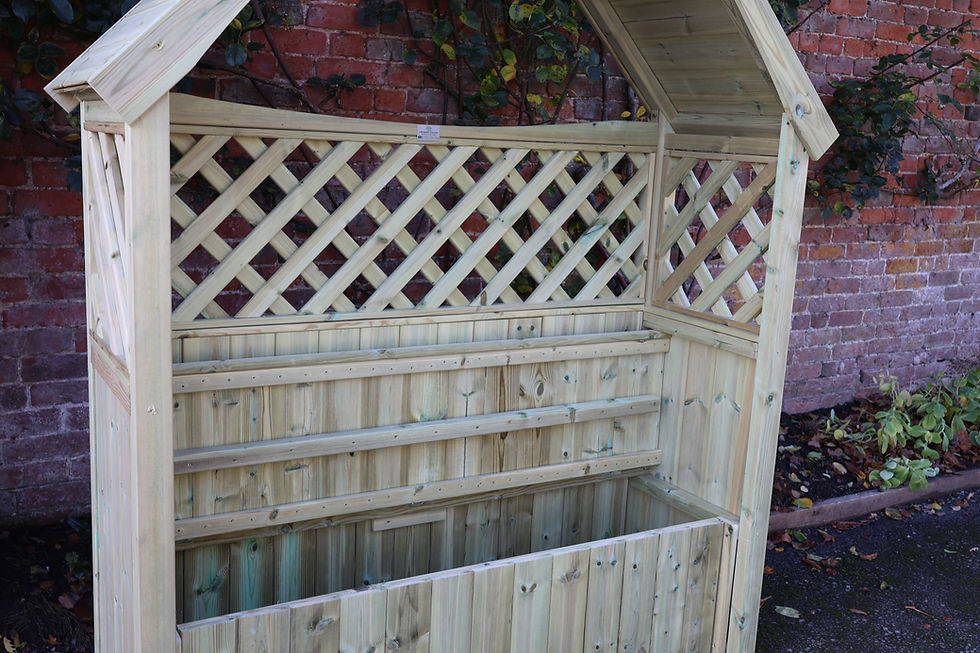 Thumbnail: Daisy 3-Seater Trellis Storage Arbour – Pressure-Treated Redwood
