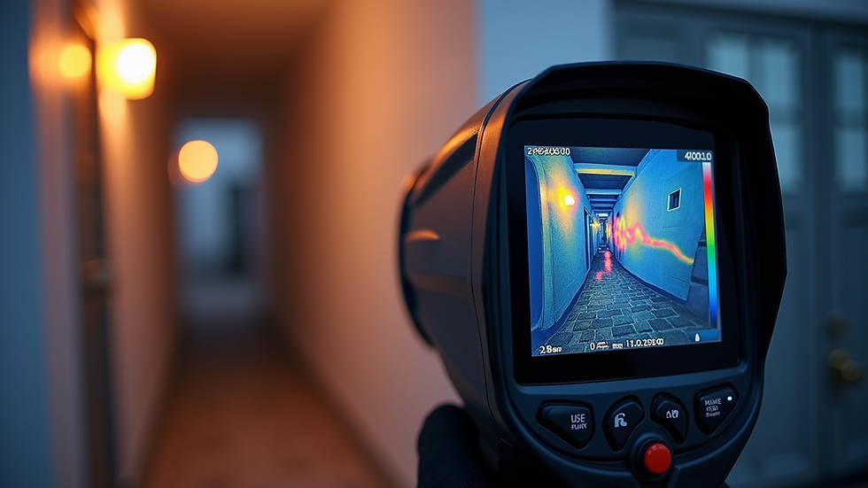 Eye-level view of thermal imaging camera screen showing leak detection