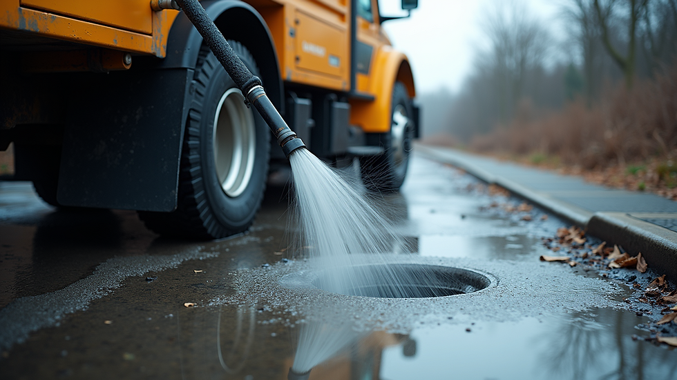 High angle view of a hydro jetting machine used for drain cleaning