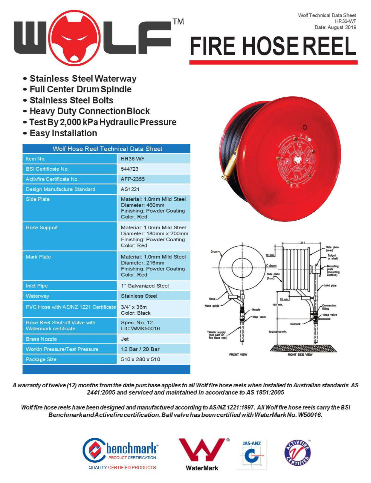 36m fire hose reel