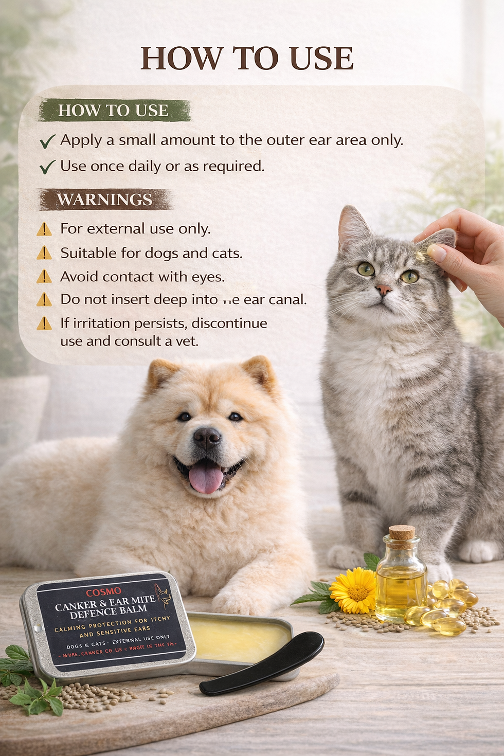 Miniatura: How to use ear mite defence balm on dogs and cats, apply to outer ear for itchy and sensitive ears