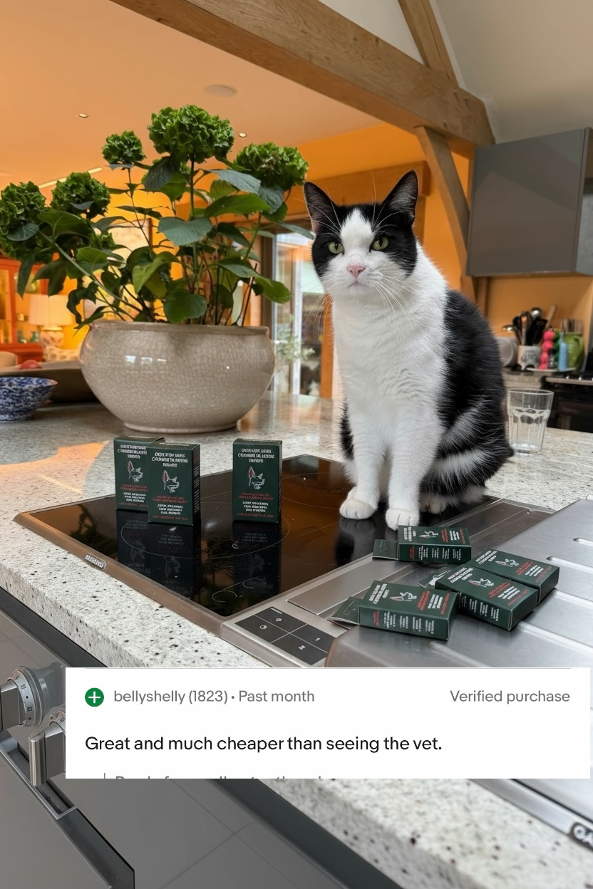 Thumbnail: Cat with ear mite treatment bottle suitable for cats and dogs