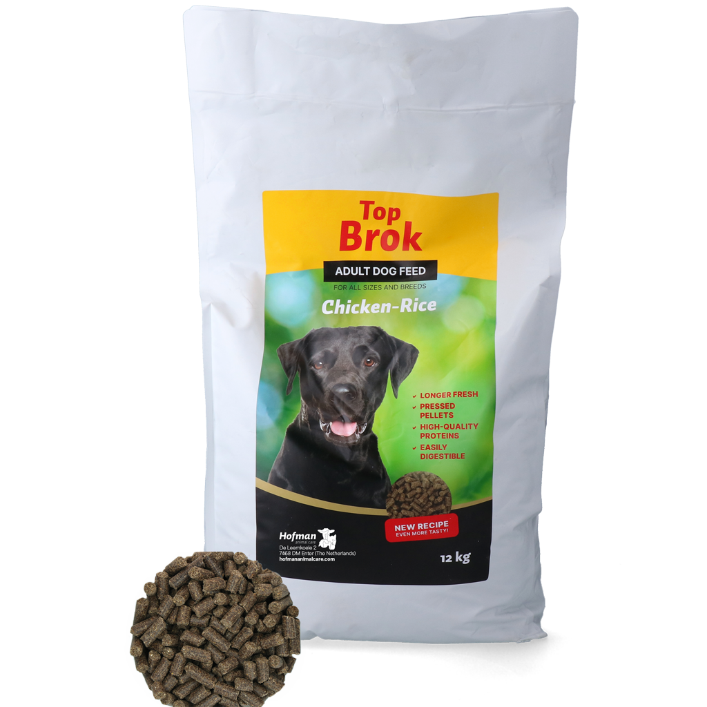 Topbrok Hond Geperste Brokken Kip & Rijst 12 kg