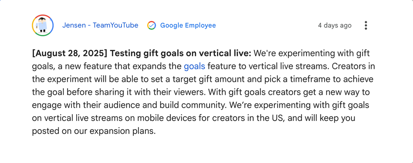 youtube gift goal